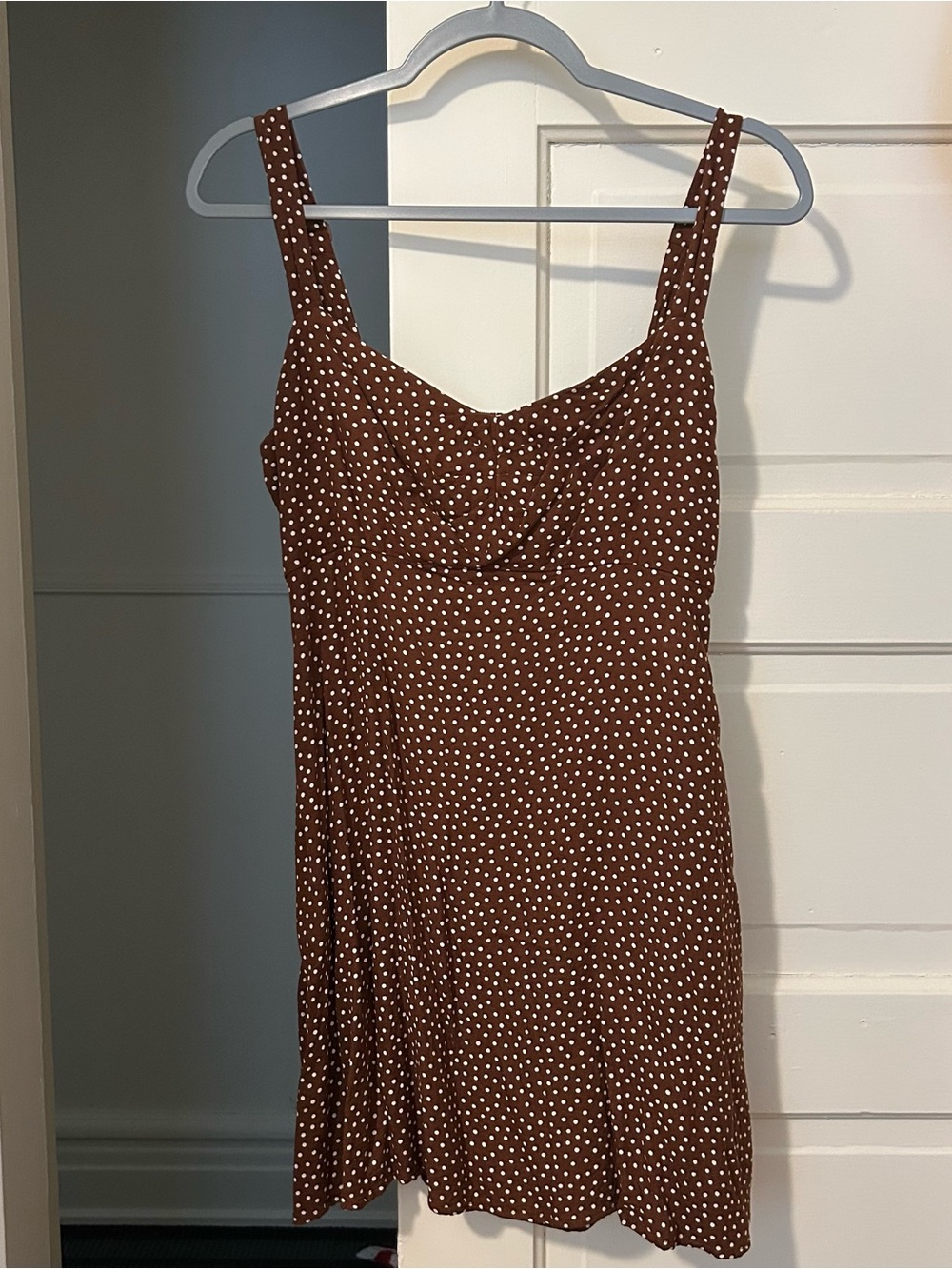 Brown Polka Dot Cowl Neck Slip Dress